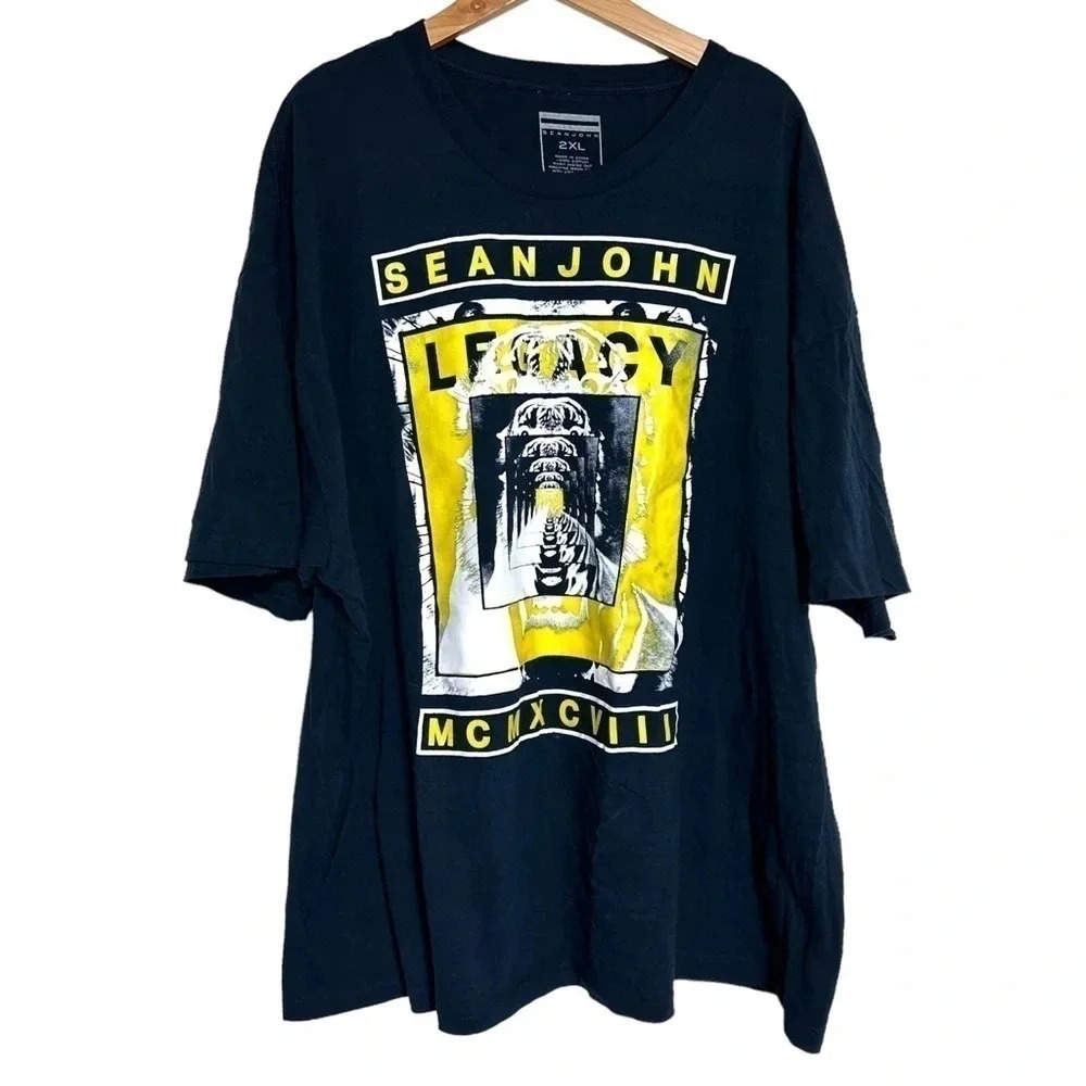 Sean John T-Shirt 2XL Black Legacy MCMXCVIII Graphic Print Short Sleeve Tee